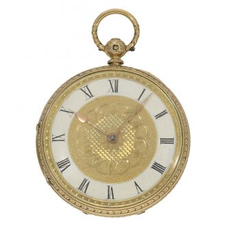 English 18 Carat gold beautifully engraved pocket watch Circa 1870