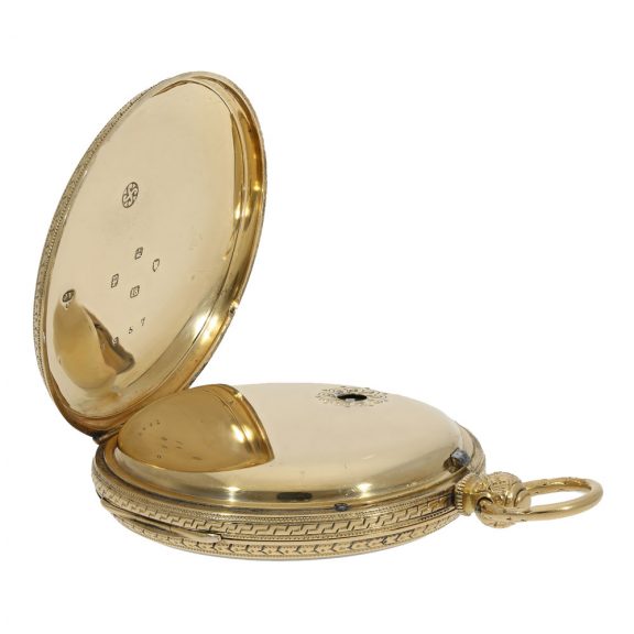 English 18 Carat gold beautifully engraved pocket watch Circa 1870 English 18 Carat gold beautifully engraved pocket watch Circa 1870