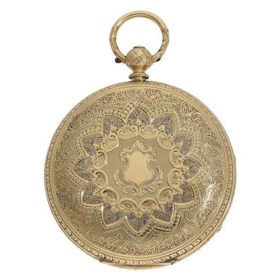 English 18 Carat gold beautifully engraved pocket watch Circa 1870 English 18 Carat gold beautifully engraved pocket watch Circa 1870