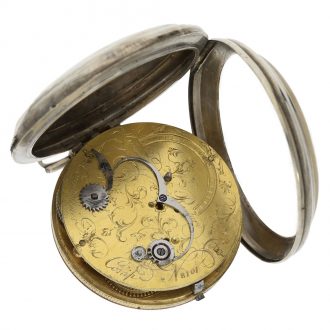 Large Swiss silver open faced verge pocket watch Circa 1800