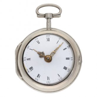 English large silver pair cased verge pocket watch Circa 1770
