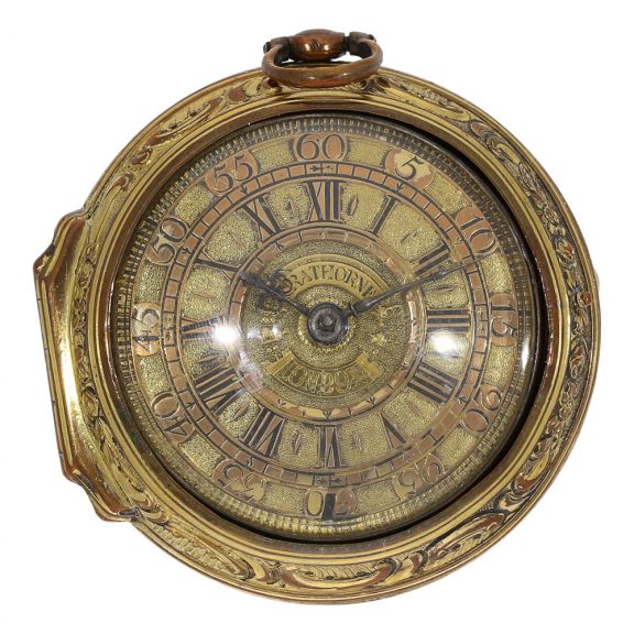 English gold plated repoussé pair cased verge pocket watch Circa 1750