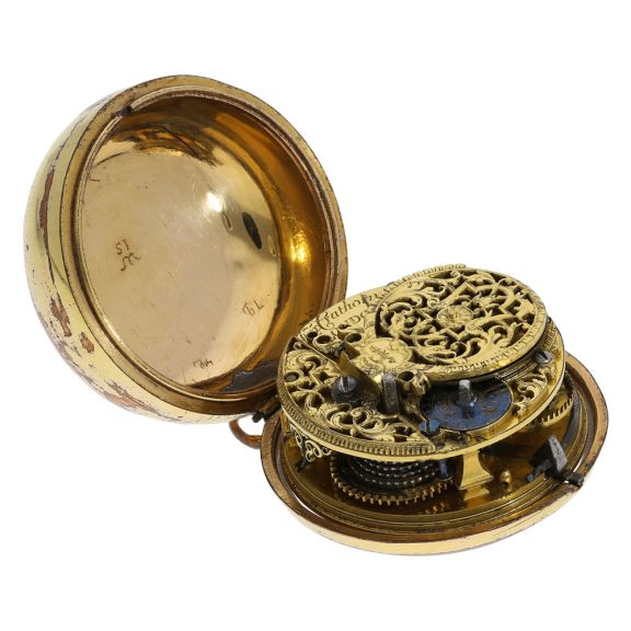 English gold plated repoussé pair cased verge pocket watch Circa 1750 English gold plated repoussé pair cased verge pocket watch Circa 1750