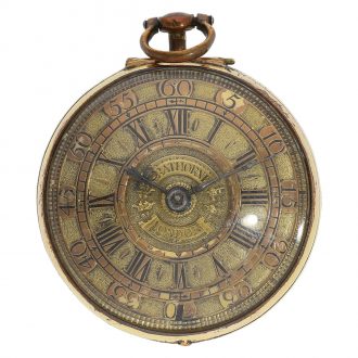 English gold plated repoussé pair cased verge pocket watch Circa 1750