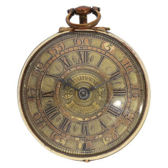 English gold plated repoussé pair cased verge pocket watch Circa 1750 English gold plated repoussé pair cased verge pocket watch Circa 1750