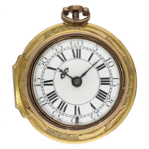 English gold watch with repoussé decoration Circa 1745