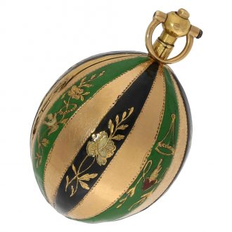 Swiss 18K gold and enamel melon shaped verge watch Circa 1810