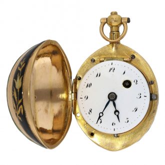 Swiss 18K gold and enamel melon shaped verge watch Circa 1810