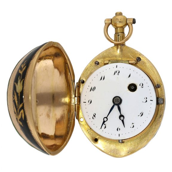 Swiss 18K gold and enamel melon shaped verge watch Circa 1810 Swiss 18K gold and enamel melon shaped verge watch Circa 1810