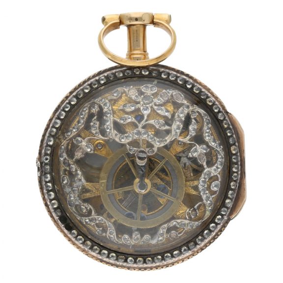Swiss skeletonized gold and gemstone-set verge watch Circa 1790 Swiss skeletonized gold and gemstone-set verge watch Circa 1790