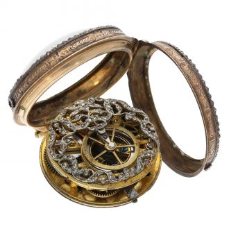 Swiss skeletonized gold and gemstone-set verge watch Circa 1790