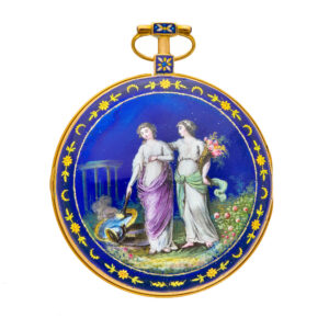 Fine French 18K gold and enamel open faced verge watch Circa 1795