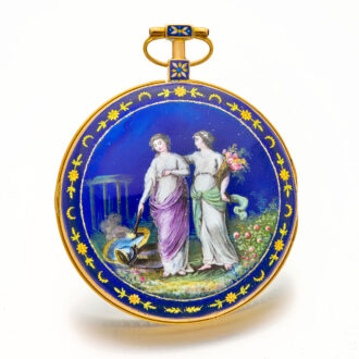 Fine French 18K gold and enamel open faced verge watch Circa 1795
