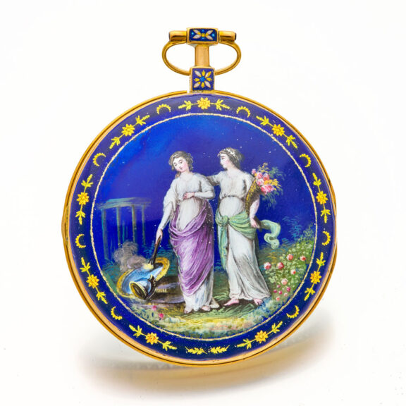 Fine French 18K gold and enamel open faced verge watch Circa 1795 Fine French 18K gold and enamel open faced verge watch Circa 1795