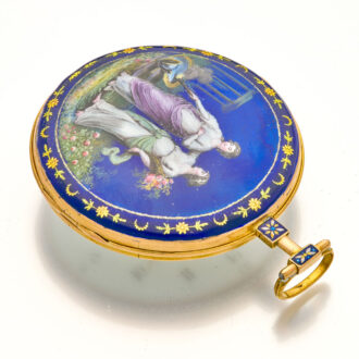 Fine French 18K gold and enamel open faced verge watch Circa 1795