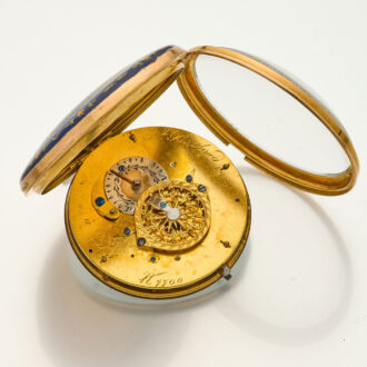 Fine French 18K gold and enamel open faced verge watch Circa 1795