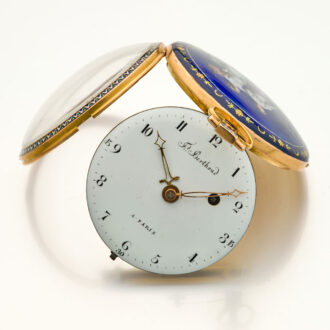 Fine French 18K gold and enamel open faced verge watch Circa 1795
