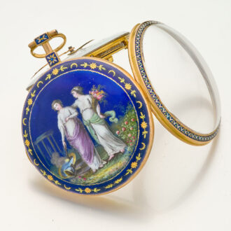 Fine French 18K gold and enamel open faced verge watch Circa 1795