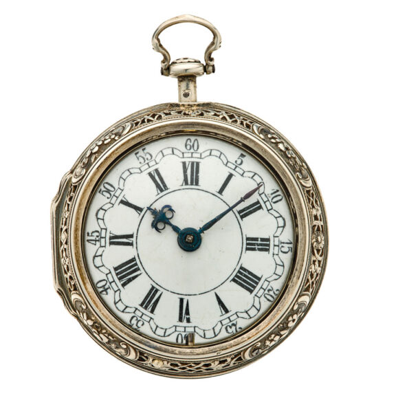 English silver quarter repeating repoussé verge watch Circa 1740 English silver quarter repeating repoussé verge watch Circa 1740