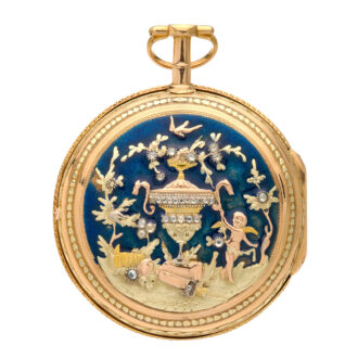 Beautifully Swiss decorated multi-coloured gold verge Circa 1800