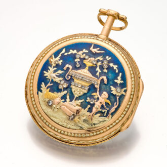 Beautifully Swiss decorated multi-coloured gold verge Circa 1800