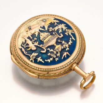 Beautifully Swiss decorated multi-coloured gold verge Circa 1800