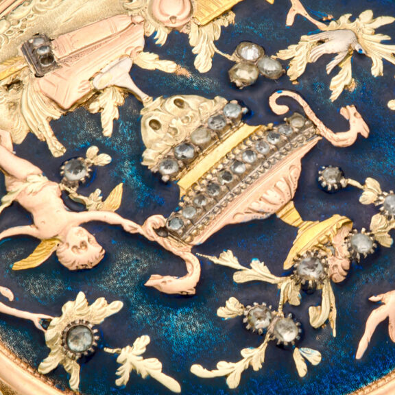 Beautifully Swiss decorated multi-coloured gold verge Circa 1800 Beautifully Swiss decorated multi-coloured gold verge Circa 1800