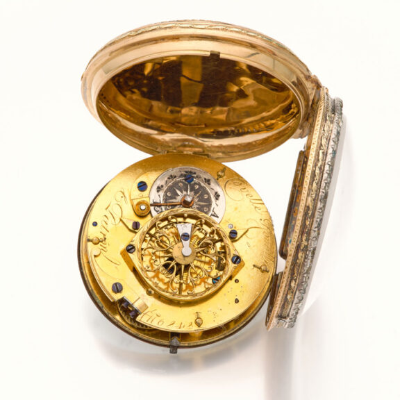 Beautifully Swiss decorated multi-coloured gold verge Circa 1800 Beautifully Swiss decorated multi-coloured gold verge Circa 1800
