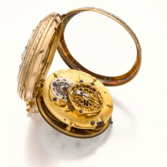 Beautifully Swiss decorated multi-coloured gold verge Circa 1800