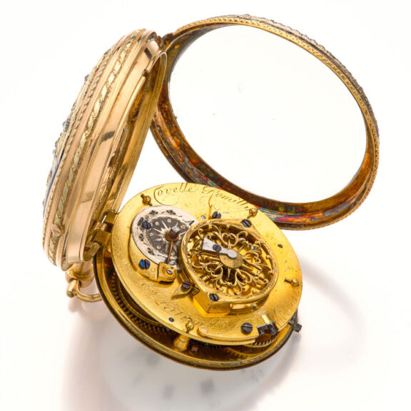 Beautifully Swiss decorated multi-coloured gold verge Circa 1800 Beautifully Swiss decorated multi-coloured gold verge Circa 1800