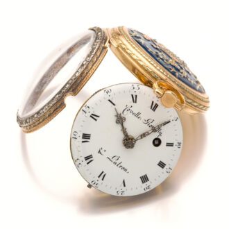 Beautifully Swiss decorated multi-coloured gold verge Circa 1800