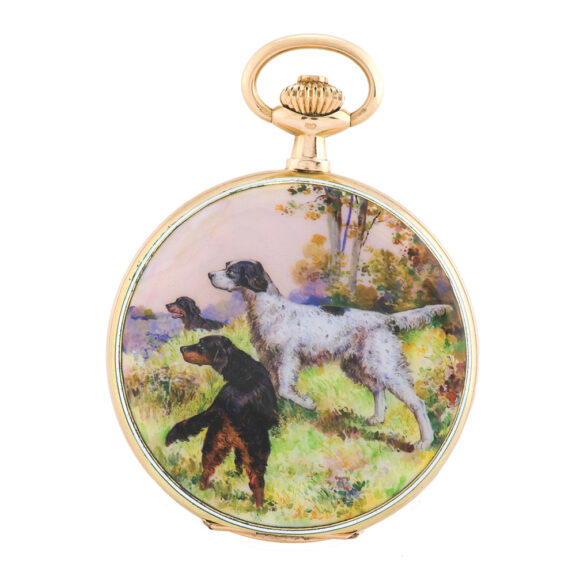 Swiss painted on enamel hunting cased dress watch Circa 1920