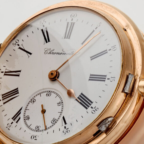 A Swiss chronometer in an engine turned gold case Circa 1900 A Swiss chronometer in an engine turned gold case Circa 1900