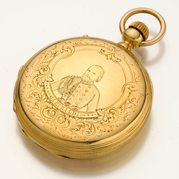 Swiss gold watch with portrait of King Vittorio Emannuele II Circa 1860 Swiss gold watch with portrait of King Vittorio Emannuele II Circa 1860