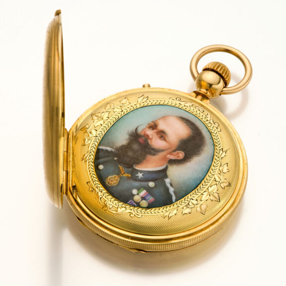 Swiss gold watch with portrait of King Vittorio Emannuele II Circa 1860 Swiss gold watch with portrait of King Vittorio Emannuele II Circa 1860