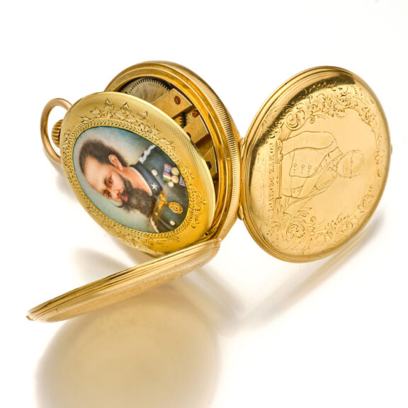 Swiss gold watch with portrait of King Vittorio Emannuele II Circa 1860 Swiss gold watch with portrait of King Vittorio Emannuele II Circa 1860