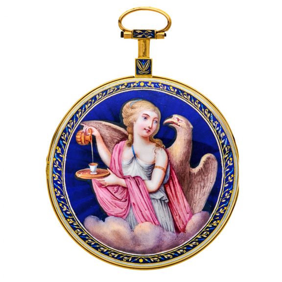 Large Swiss decorative gold and enamel verge watch Circa 1790 Large Swiss decorative gold and enamel verge watch Circa 1790