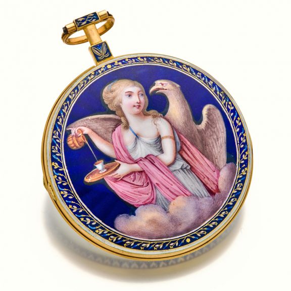 Large Swiss decorative gold and enamel verge watch Circa 1790 Large Swiss decorative gold and enamel verge watch Circa 1790