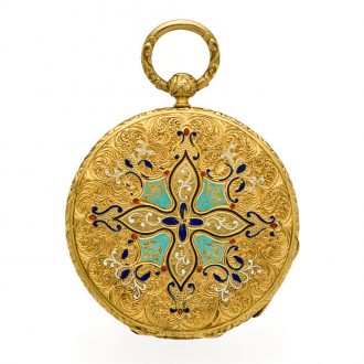 Extremely flat Swiss/French gold and enamel watch Circa 1850
