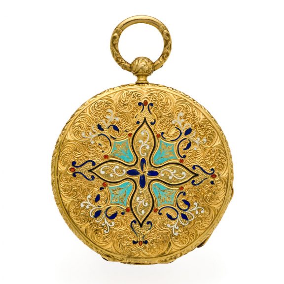 Extremely flat Swiss/French gold and enamel watch Circa 1850 Extremely flat Swiss/French gold and enamel watch Circa 1850