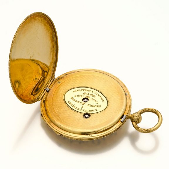 Extremely flat Swiss/French gold and enamel watch Circa 1850 Extremely flat Swiss/French gold and enamel watch Circa 1850