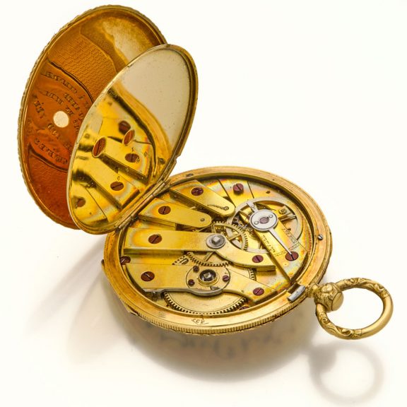 Extremely flat Swiss/French gold and enamel watch Circa 1850 Extremely flat Swiss/French gold and enamel watch Circa 1850