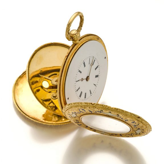 Extremely flat Swiss/French gold and enamel watch Circa 1850 Extremely flat Swiss/French gold and enamel watch Circa 1850