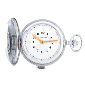 Fine keyless minute-repeating chrome hunting cased Swiss pocket watch Circa 1910