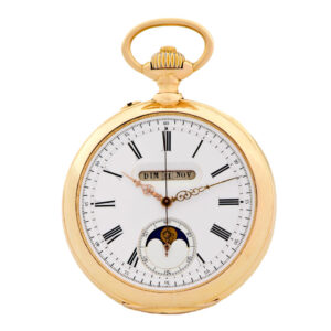 Swiss 18K rose gold lever watch with linear triple calendar Circa 1890