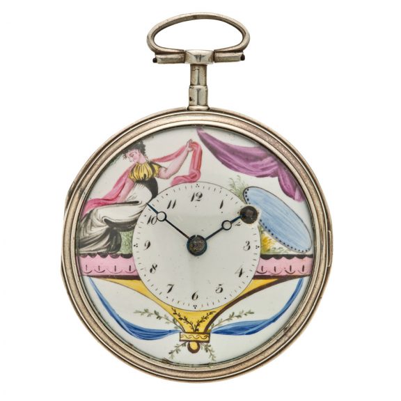 Swiss silver and enamel open faced verge watch Circa 1800