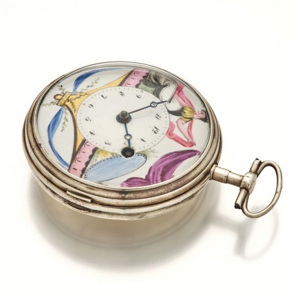 Swiss silver and enamel open faced verge watch Circa 1800 Swiss silver and enamel open faced verge watch Circa 1800