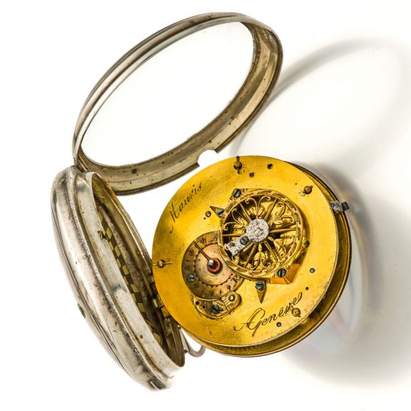 Swiss silver and enamel open faced verge watch Circa 1800 Swiss silver and enamel open faced verge watch Circa 1800