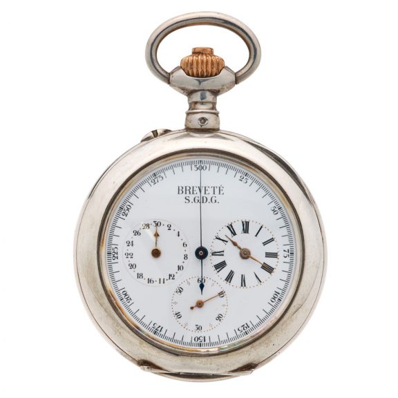 Swiss silver watch with chronograph and regulator dial Circa 1900 Swiss silver watch with chronograph and regulator dial Circa 1900