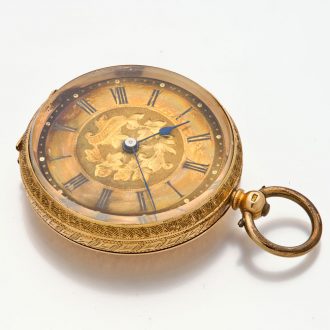 English 14K gold open faced lever pocket watch Circa 1870